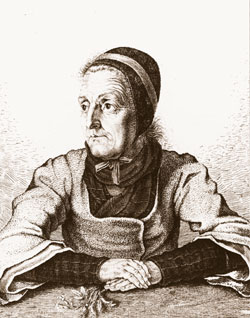 Dorothea Viehmann, 1815. Radierung von Ludwig Emil Grimm. 